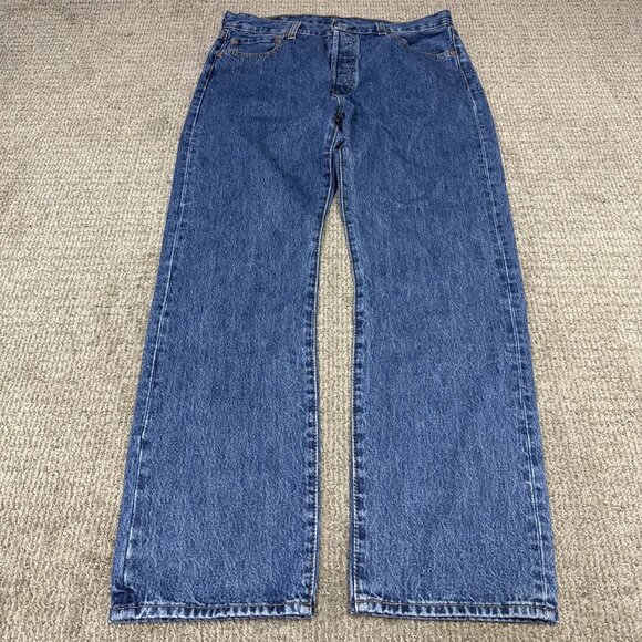 Levi’s 501 Jeans Straight Blue Pockets Men’s Size 35x32 - Picture 1 of 13